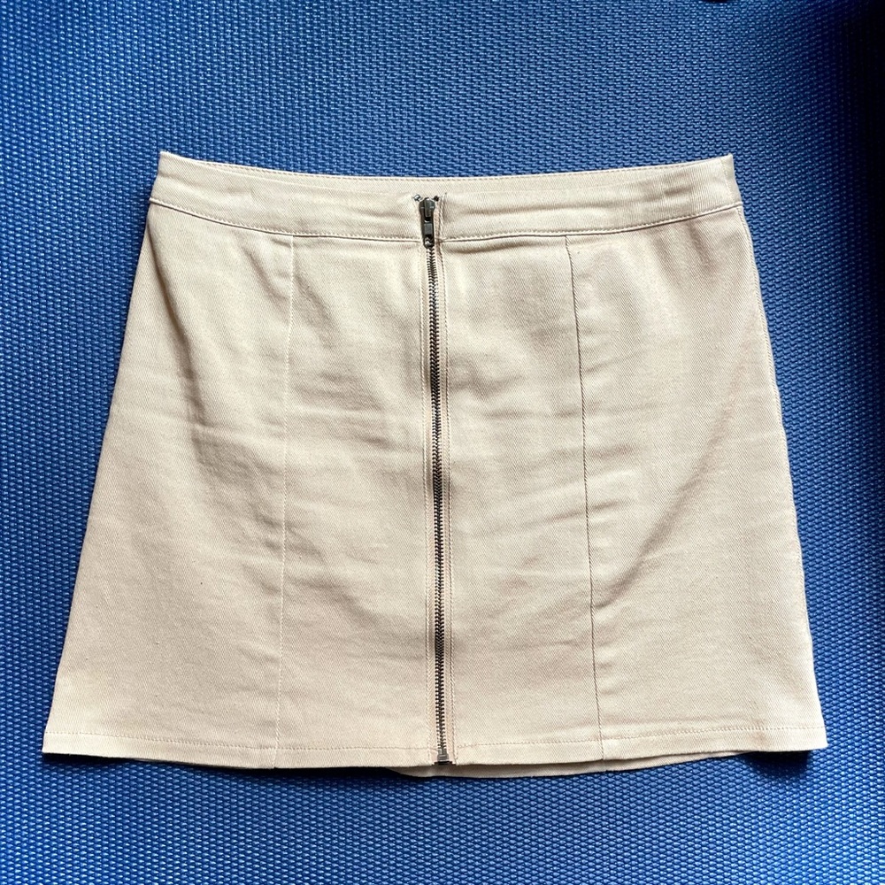 Paneled Khaki Zipper Miniskirt